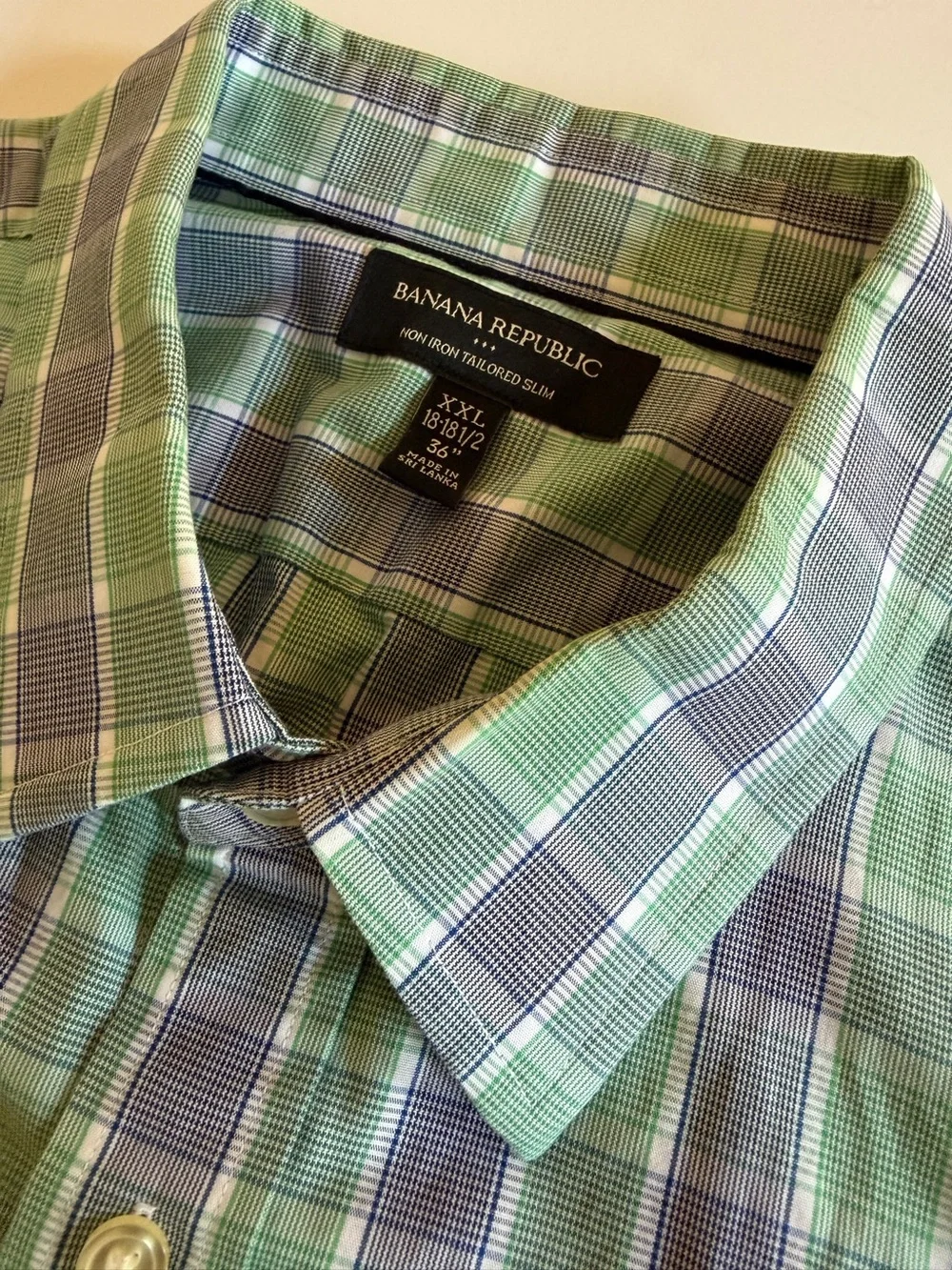 Banana Republic Men’s Non-Iron Tailored Slim Plaid Shirt – XXL 18–18½